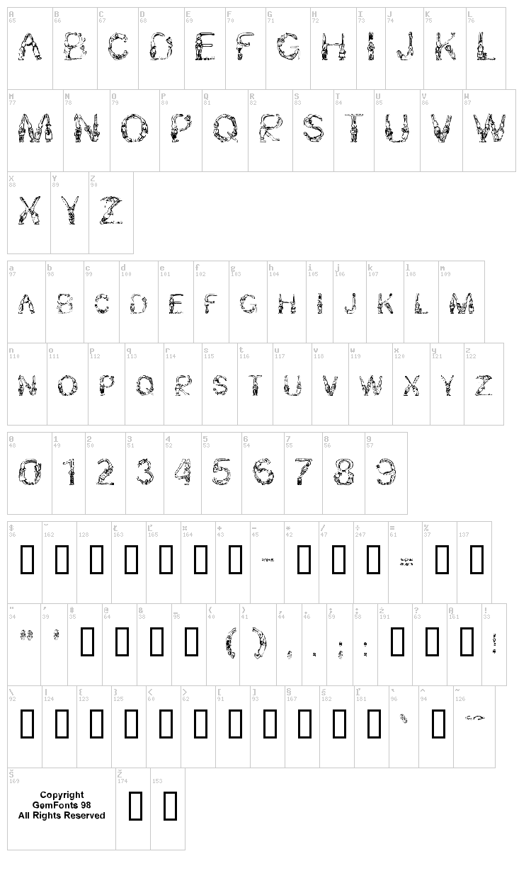 Bunny Rabbits font map